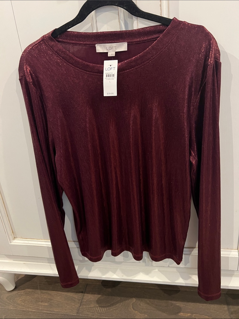 LOFT Long-Sleeve Shimmer Top in Burgundy